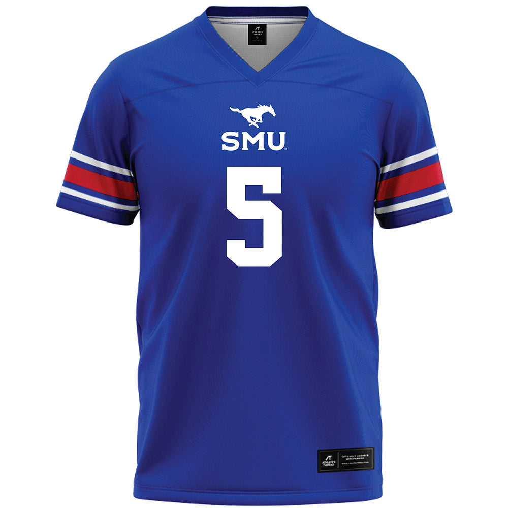 SMU - NCAA Football : DJ Warner - Blue Premium Football Jersey-0