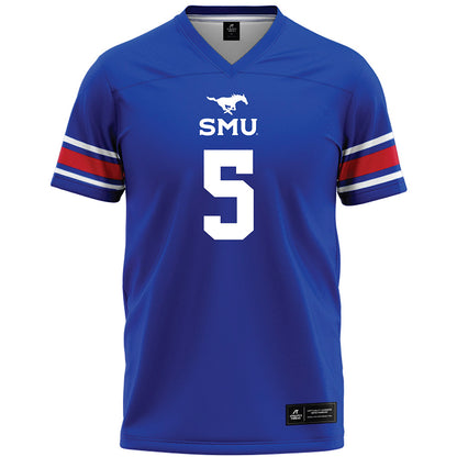 SMU - NCAA Football : DJ Warner - Blue Premium Football Jersey-0
