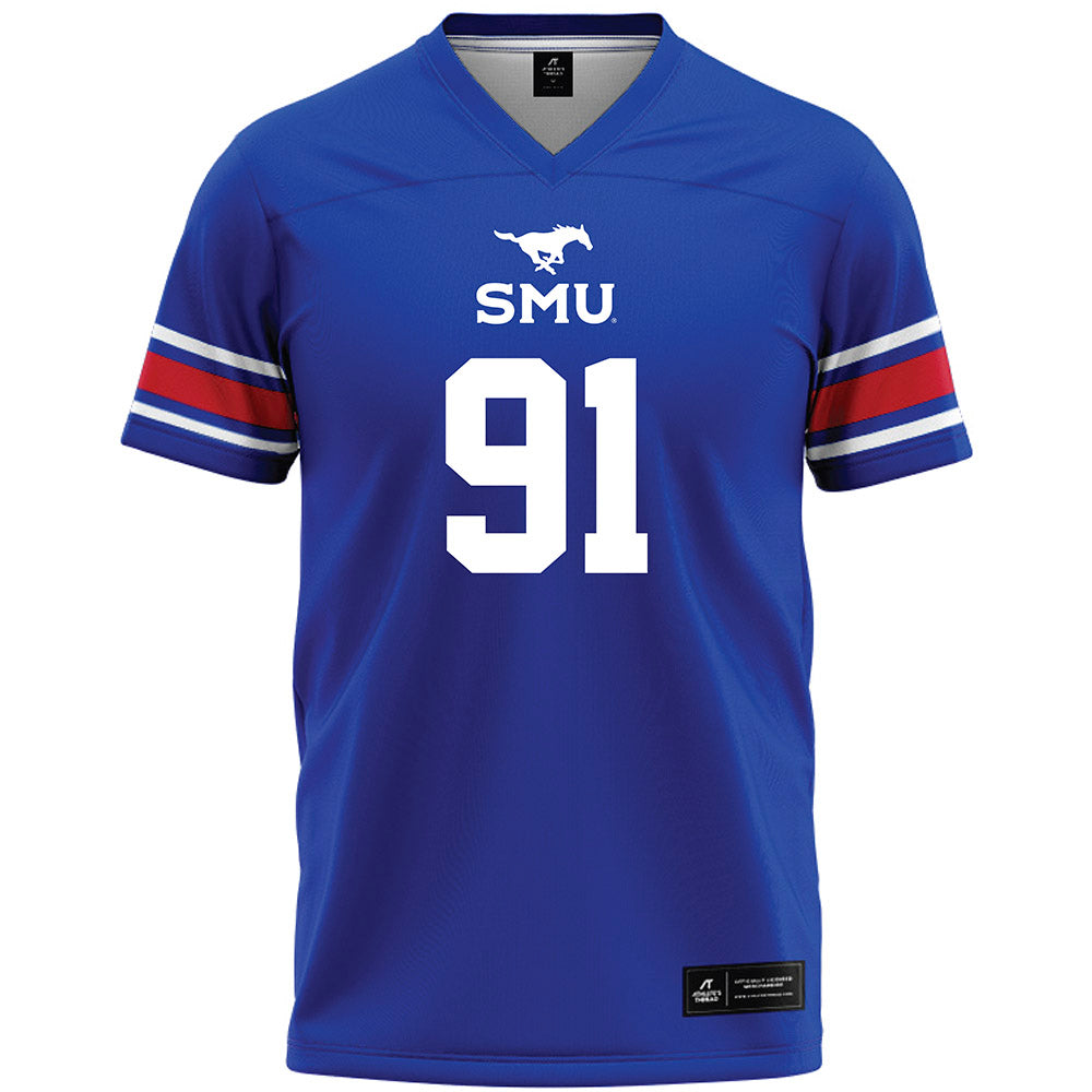 SMU - NCAA Football : Blake Burris - Blue Premium Football Jersey-0