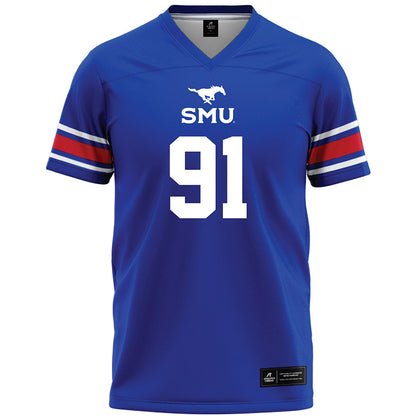 SMU - NCAA Football : Blake Burris - Blue Premium Football Jersey-0