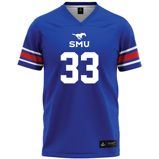 SMU - NCAA Football : Zakye Barker - Blue Premium Football Jersey-0
