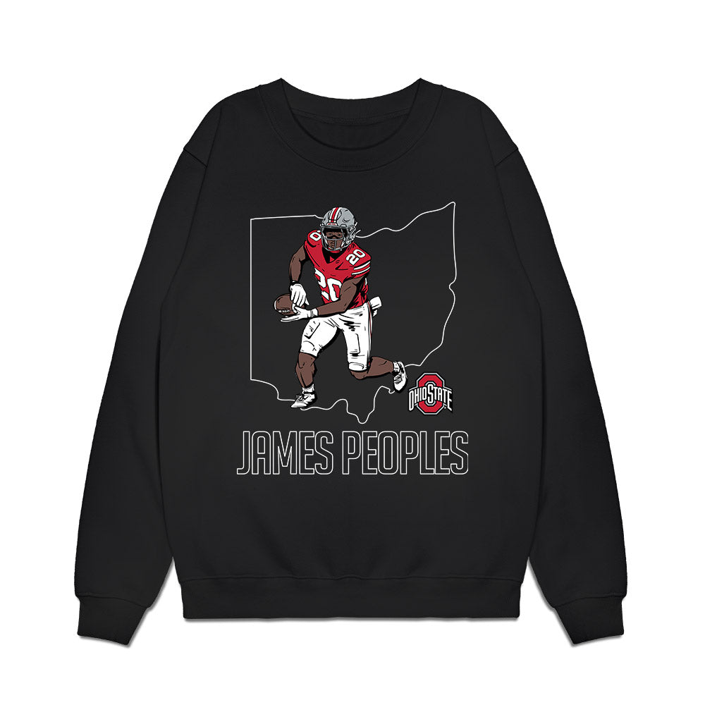 Ohio State - NCAA Football : James Peoples - Caricature Premium Crewneck Sweatshirt-0
