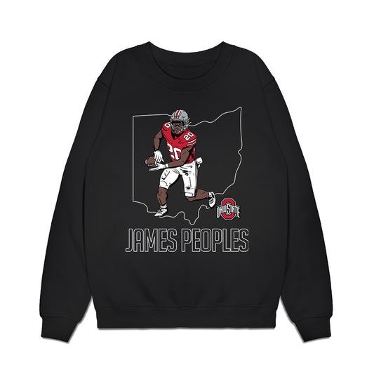 Ohio State - NCAA Football : James Peoples - Caricature Premium Crewneck Sweatshirt-0