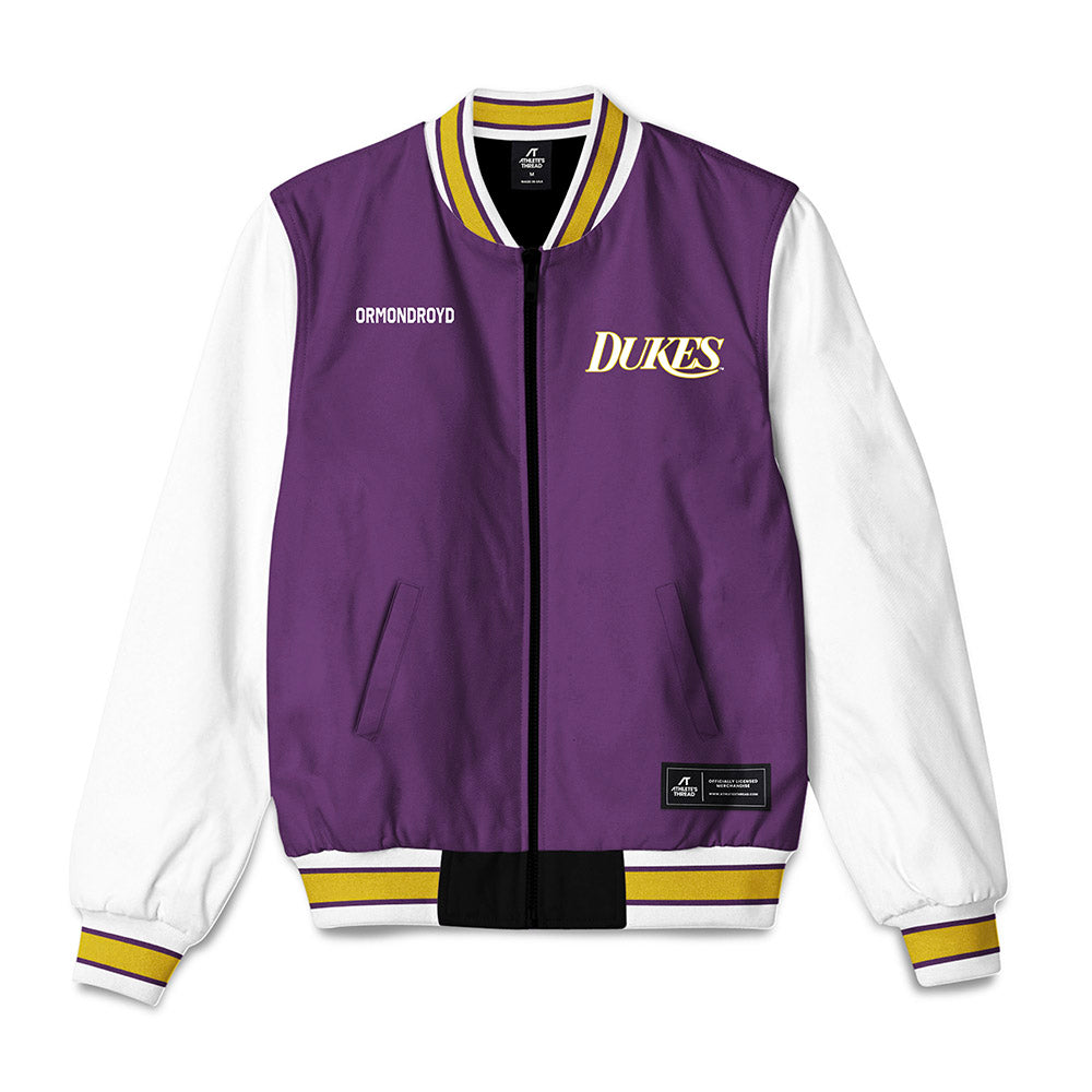 JMU - NCAA Women's Swimming & Diving : Tia Ormondroyd - Vintage Dukes Bomber Jacket-0