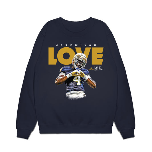 Notre Dame - NCAA Football : Jeremiyah Love - Heart Graphic Premium Crewneck Sweatshirt-0