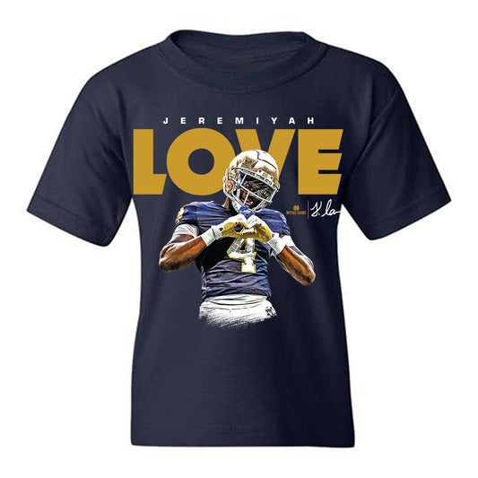 Notre Dame - NCAA Football : Jeremiyah Love - Heart Graphic Youth T-Shirt-0