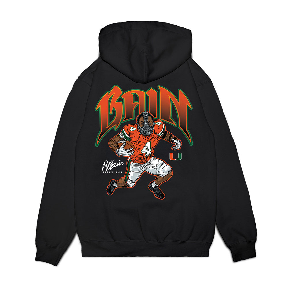Miami - NCAA Football : Rueben Bain Jr. - Bane Caricature Premium Hooded Sweatshirt-1