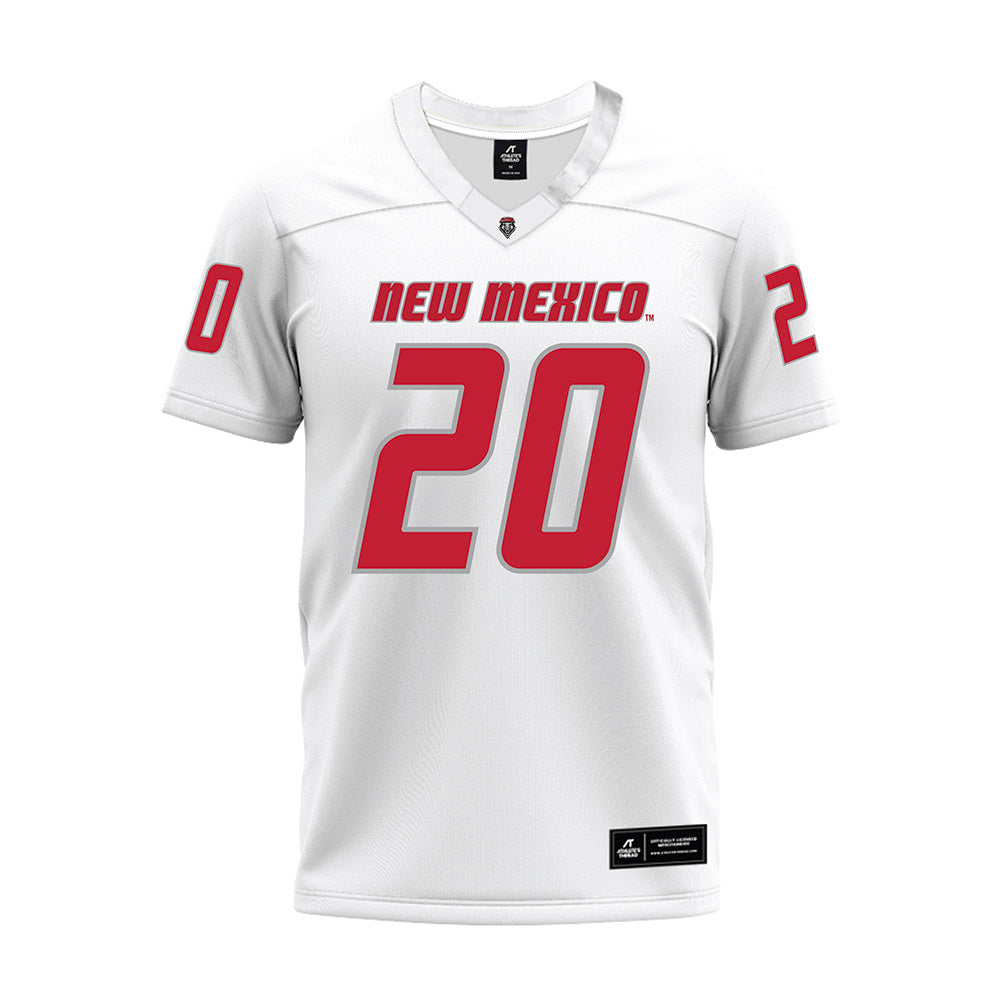 New Mexico - NCAA Football : Dereck Moore - White Premium Football Jersey-0