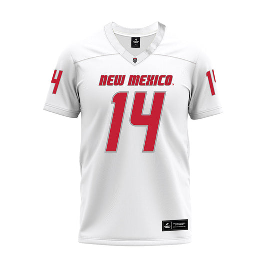 New Mexico - NCAA Football : Melaki Gutierrez - White Premium Football Jersey-0