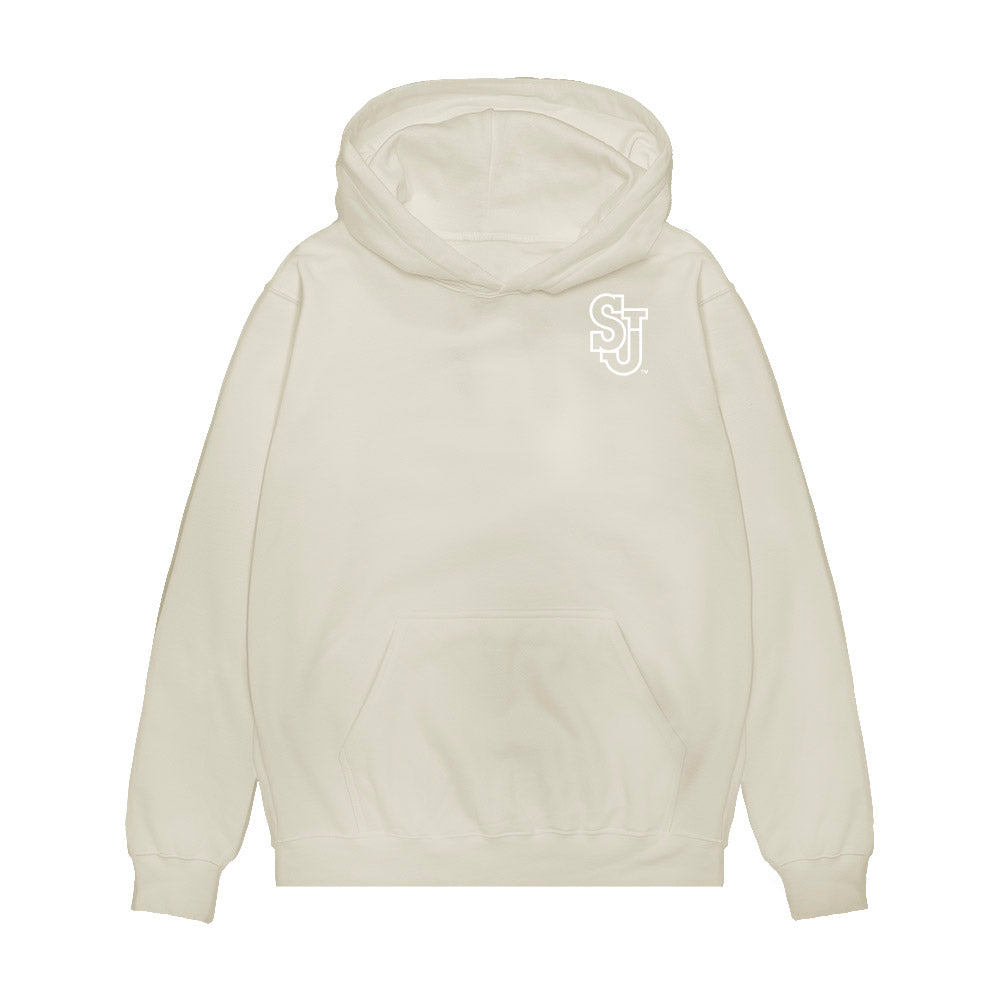 St. Johns - NCAA Women's Soccer : Iris de Rouw - Caricature Premium Hooded Sweatshirt-0