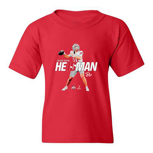 Ohio State - NCAA Football : Julian Sayin - Heisman Finalist Stance Youth T-Shirt-0