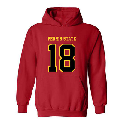 Ferris State - NCAA Men's Ice Hockey : Kaleb Ergang - Replica Shersey Hooded Sweatshirt-0