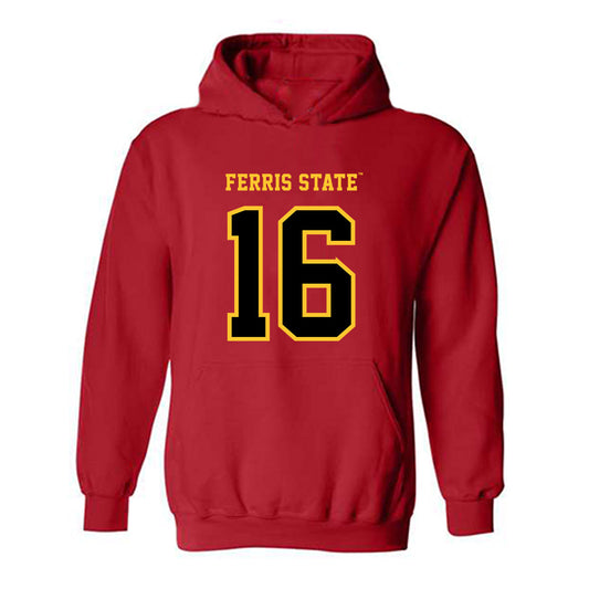 Ferris State - NCAA Football : Tre Rigby - Replica Shersey Hooded Sweatshirt-0