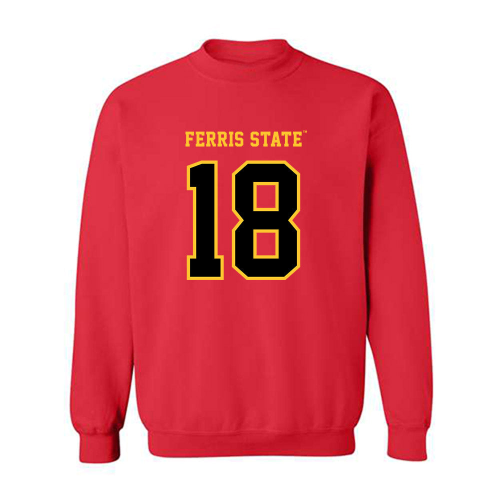 Ferris State - NCAA Men's Ice Hockey : Kaleb Ergang - Replica Shersey Crewneck Sweatshirt-0