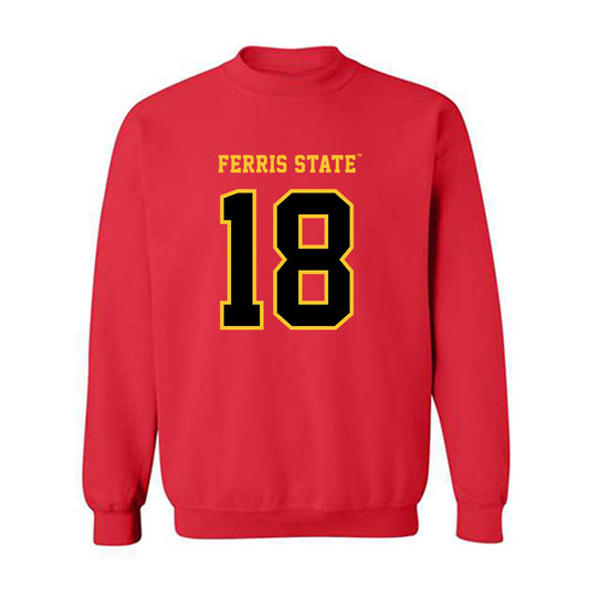 Ferris State - NCAA Men's Ice Hockey : Kaleb Ergang - Replica Shersey Crewneck Sweatshirt-0