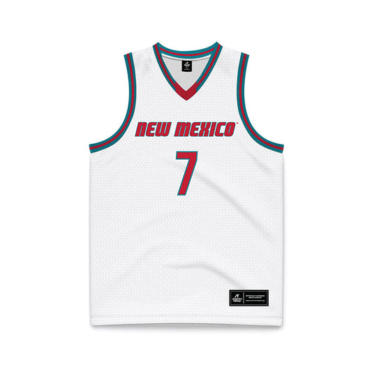 New Mexico - NCAA Men's Basketball : Sir Marius Jones - White Basketball Jersey-0