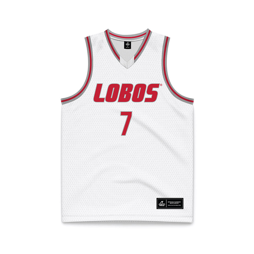 New Mexico - NCAA Men's Basketball : Sir Marius Jones - White Basketball Jersey-0