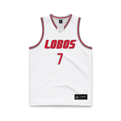 New Mexico - NCAA Men's Basketball : Sir Marius Jones - White Basketball Jersey-0