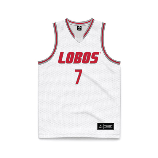 New Mexico - NCAA Men's Basketball : Sir Marius Jones - White Basketball Jersey-0
