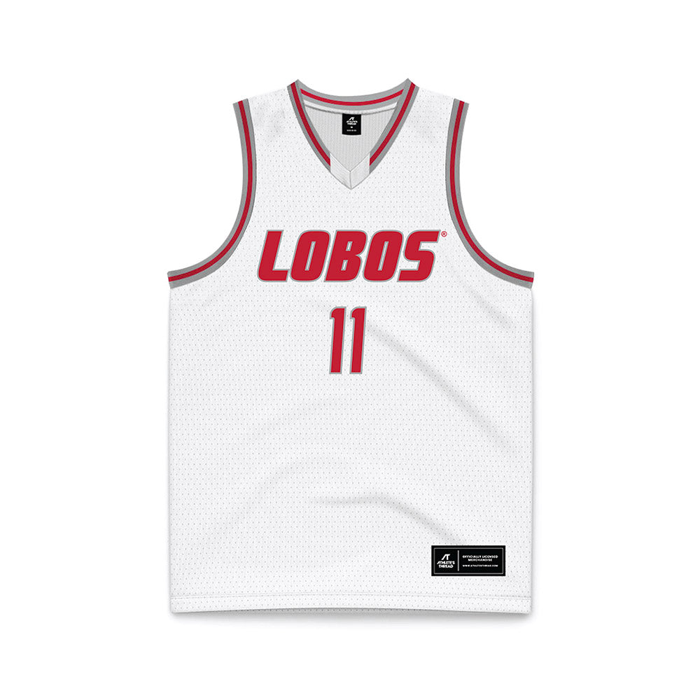 New Mexico - NCAA Men's Basketball : Kallai Patton - White Basketball Jersey-0