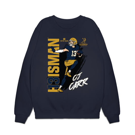 Notre Dame - NCAA Football : CJ Carr - Heisman Stance Premium Crewneck Sweatshirt-0