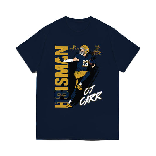Notre Dame - NCAA Football : CJ Carr - Heisman Stance Comfort Colors T-Shirt-0