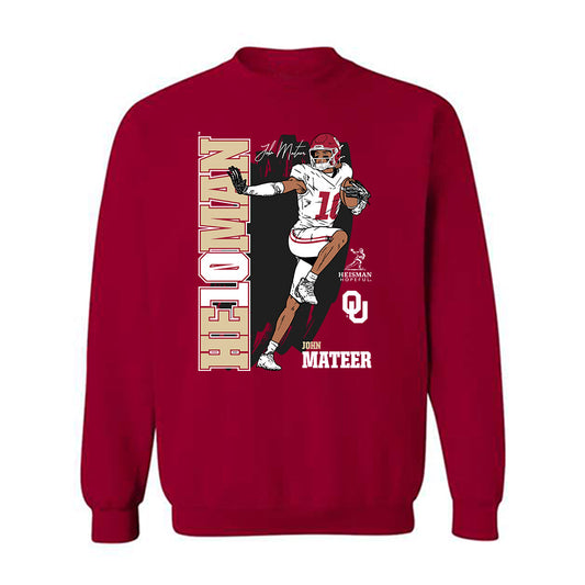 Oklahoma - NCAA Football : John Mateer - Heisman Stance Crewneck Sweatshirt-0