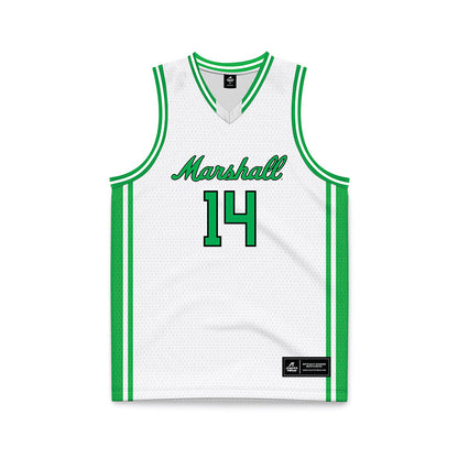 Marshall - NCAA Men's Basketball : Grant Moore - White Basketball Jersey-0