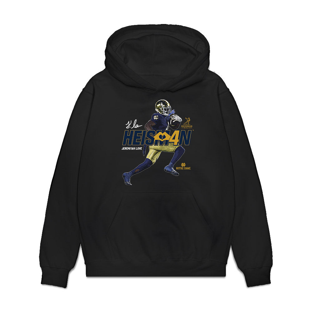 Notre Dame - NCAA Football : Jeremiyah Love - Heisman Finalist Premium Hooded Sweatshirt-0