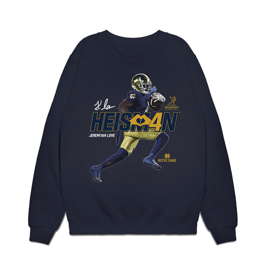Notre Dame - NCAA Football : Jeremiyah Love - Heisman Premium Crewneck Sweatshirt-0