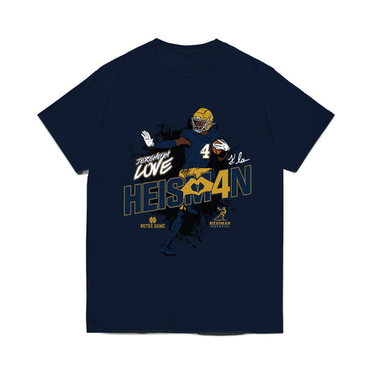 Notre Dame - NCAA Football : Jeremiyah Love - Heisman Stance Comfort Colors T-Shirt-0