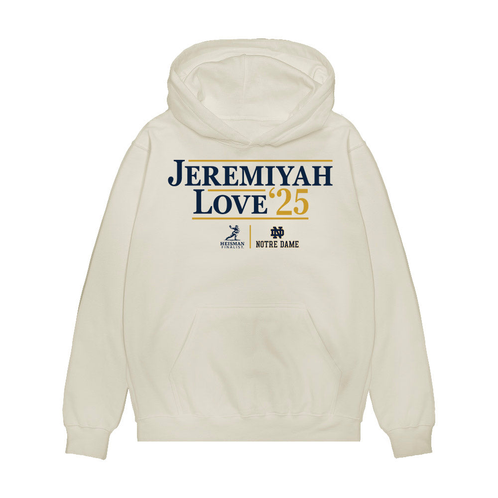 Notre Dame - NCAA Football : Jeremiyah Love - Heisman Finalist Campaign Premium Hooded Sweatshirt-0