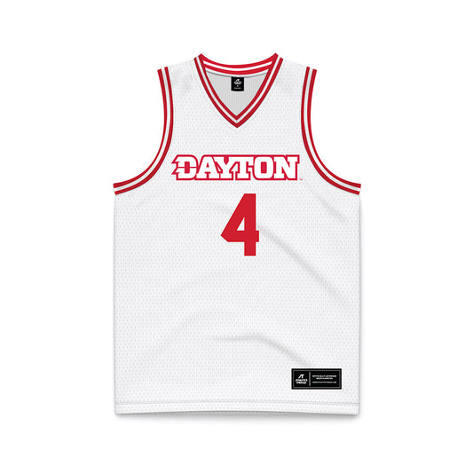 Dayton - NCAA Men's Basketball : Jordan Derkack - White Basketball Jersey-0
