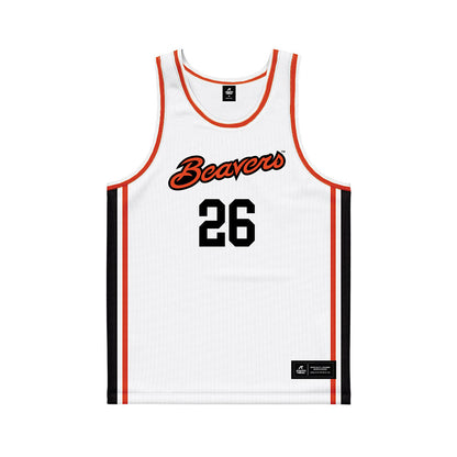 Oregon State - NCAA Men's Basketball : Matija Samar - White Basketball Jersey-0