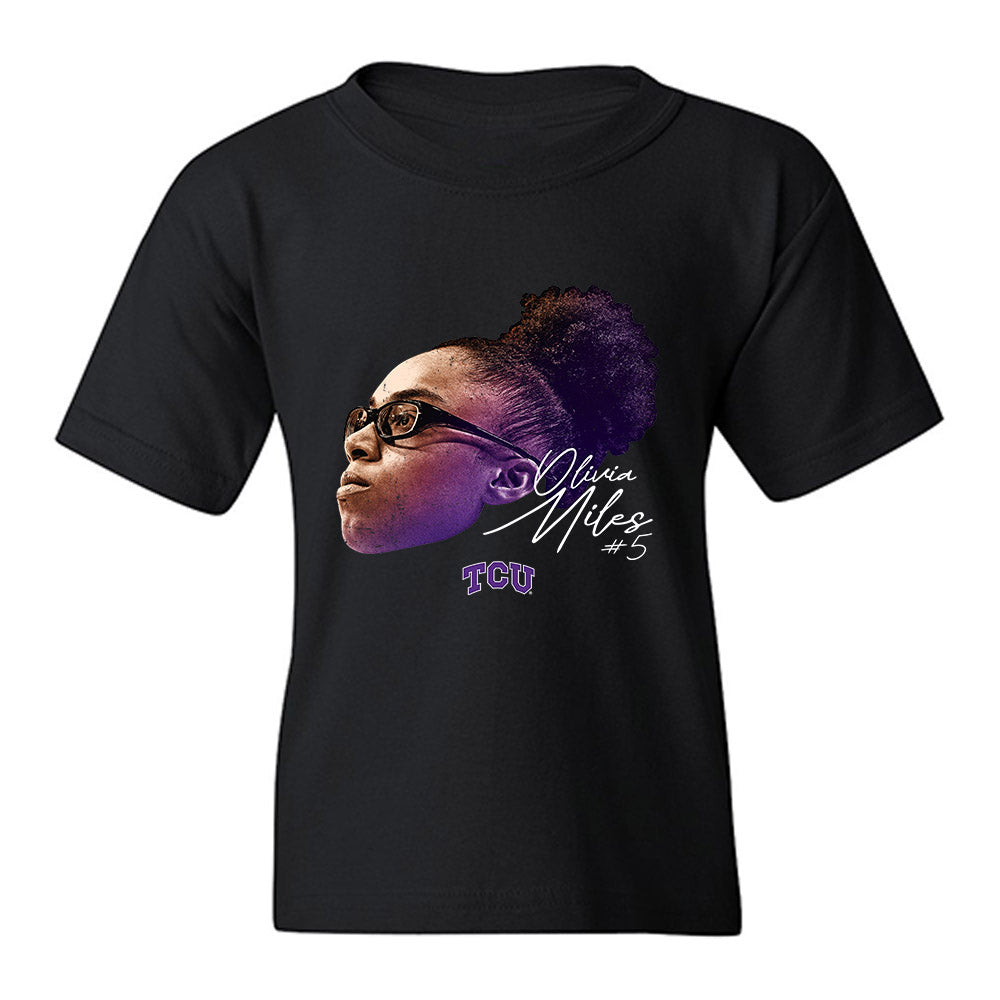 TCU - NCAA Women's Basketball : Olivia Miles - Game Face Youth T-Shirt-0