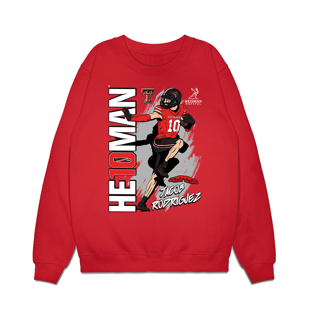 Texas Tech - NCAA Football : Jacob Rodriguez - Heisman Stance Premium Crewneck Sweatshirt-0