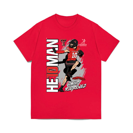 Texas Tech - NCAA Football : Jacob Rodriguez - Heisman Stance Comfort Colors T-Shirt-0