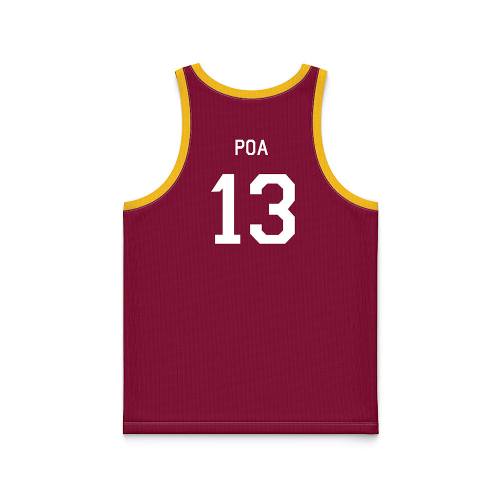 Arizona State - NCAA Women's Basketball : Last-Tear Poa - Maroon Hardwood Basketball Jersey-1
