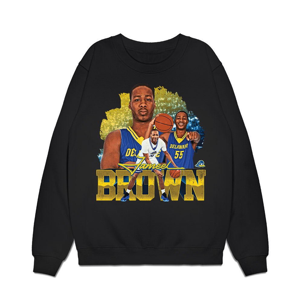 Delaware - NCAA Men's Basketball : Jameel Brown - Caricature Premium Crewneck Sweatshirt-0