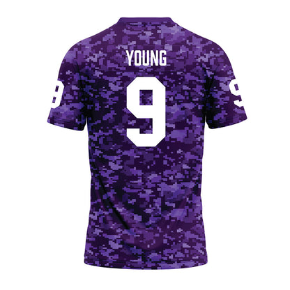 Tarleton State - NCAA Football : Tiar Young - Purple Camo Premium Football Jersey-1