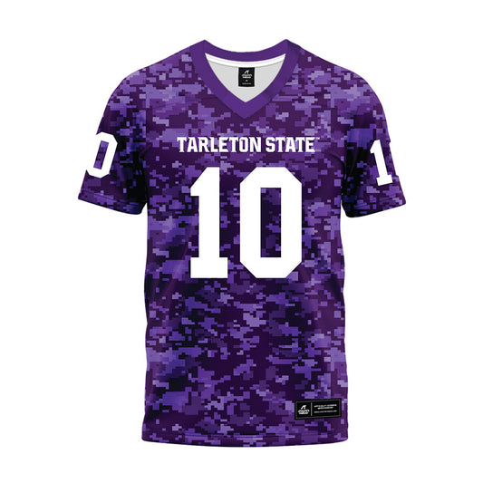 Tarleton State - NCAA Football : Benjamin Omayebu - Purple Camo Premium Football Jersey-0