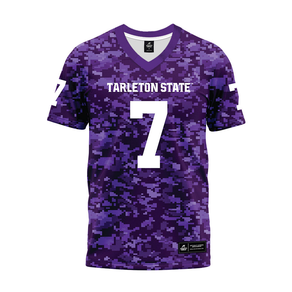 Tarleton State - NCAA Football : David Spruiells - Purple Camo Premium Football Jersey-0