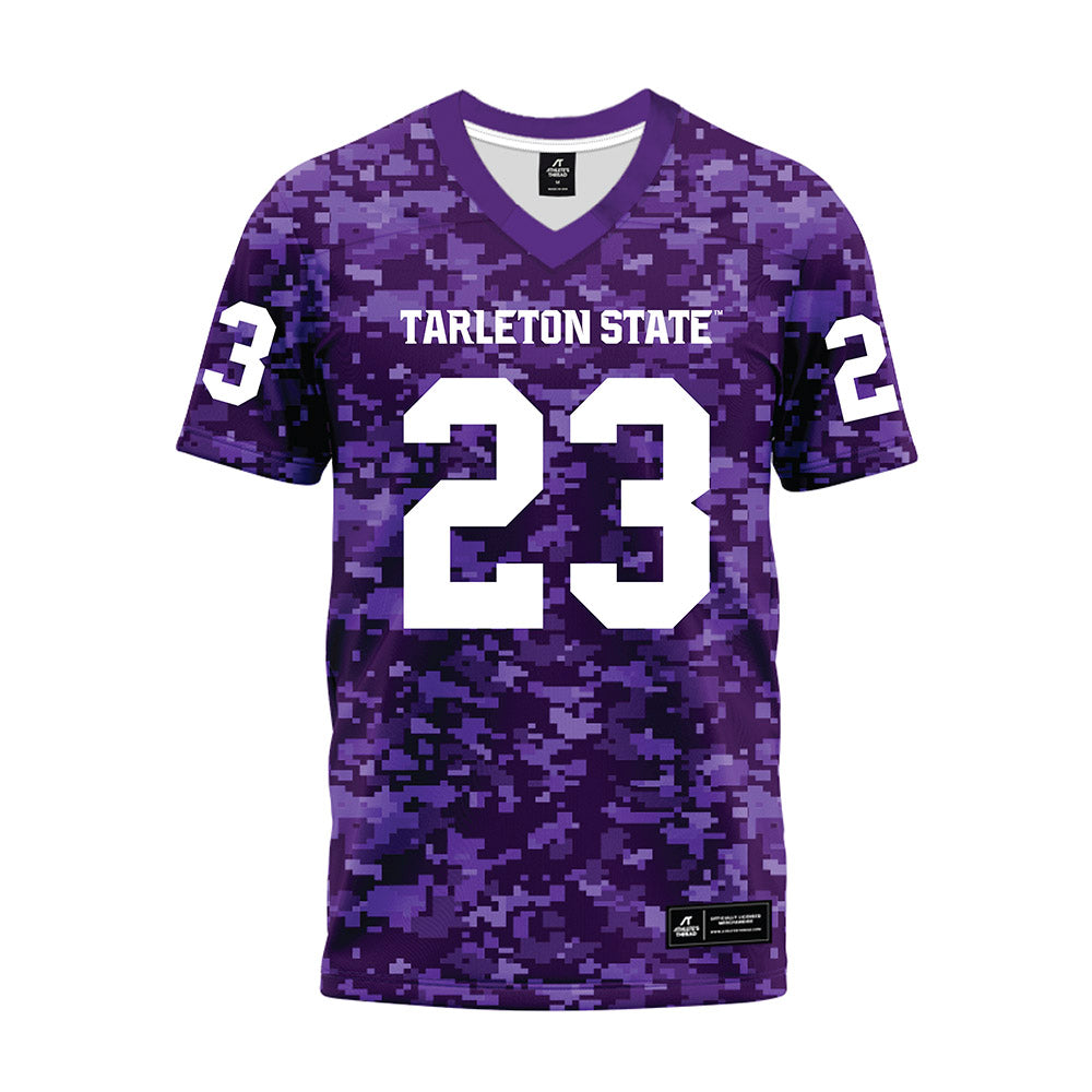 Tarleton State - NCAA Football : Adrian Sargent Jr - Purple Camo Premium Football Jersey-0