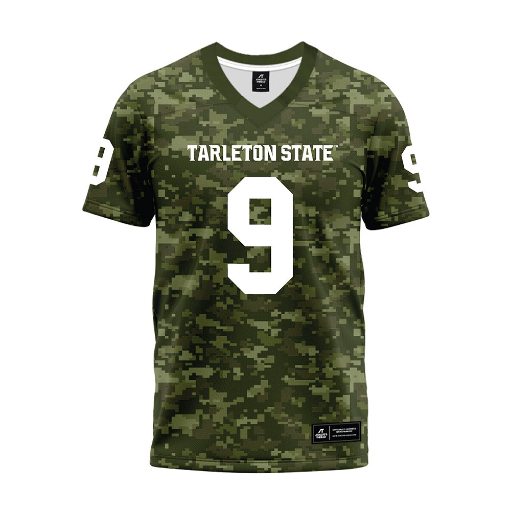 Tarleton State - NCAA Football : Tiar Young - Military Green Camo Premium Football Jersey-0