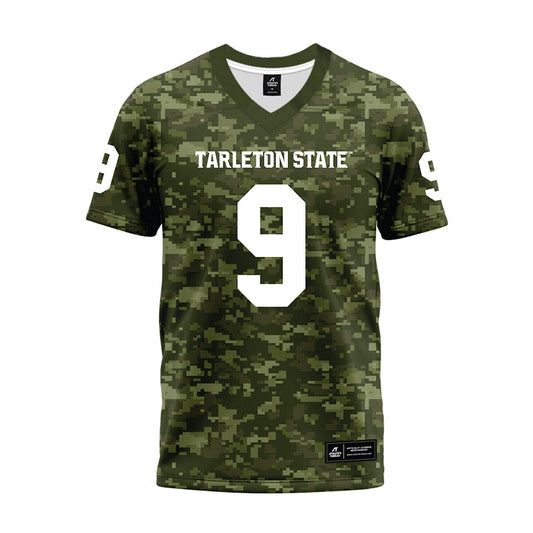 Tarleton State - NCAA Football : Tiar Young - Military Green Camo Premium Football Jersey-0