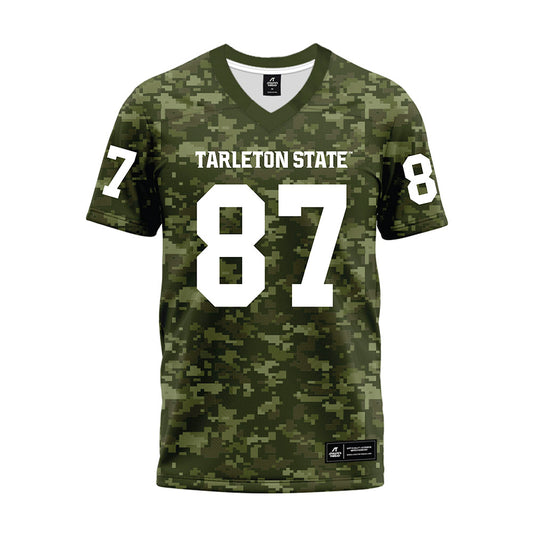Tarleton State - NCAA Football : Wheeler Bowron - Military Green Camo Premium Football Jersey-0