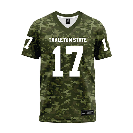 Tarleton State - NCAA Football : CJ Wells - Military Green Camo Premium Football Jersey-0
