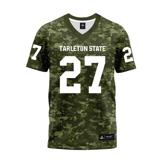Tarleton State - NCAA Football : Stephen Woods Jr - Military Green Camo Premium Football Jersey-0