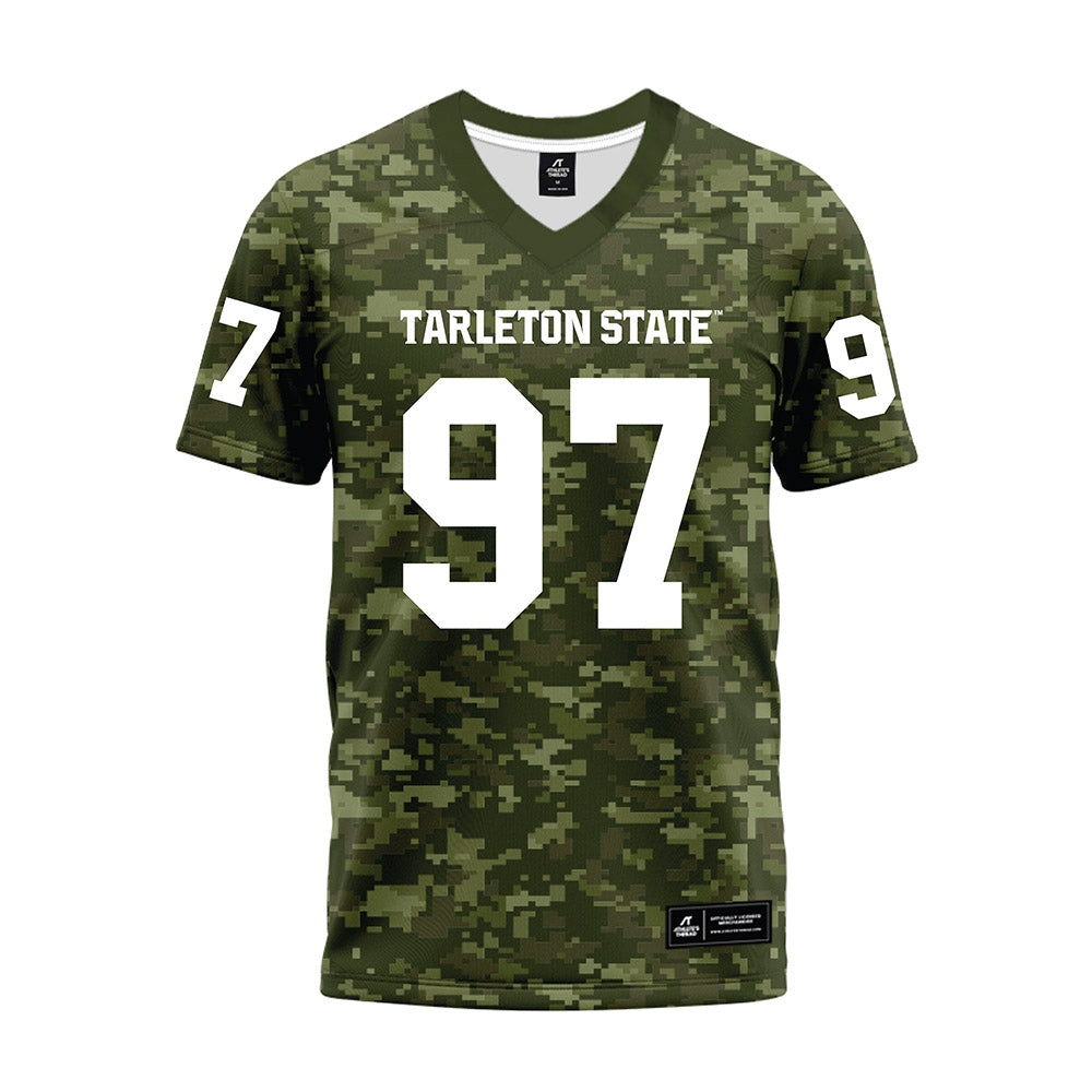 Tarleton State - NCAA Football : Gianni Galaviz - Military Green Camo Premium Football Jersey-0