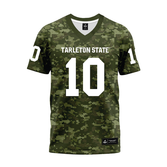 Tarleton State - NCAA Football : Benjamin Omayebu - Military Green Camo Premium Football Jersey-0